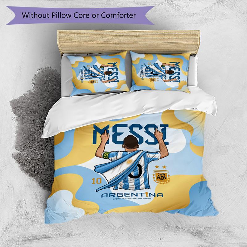 Set Biancheria da Letto Stampata Calcio Argentina 3 Pezzi Copriletto Traspirante Accogliente come Regalo per Inaugurazione Casa o Festa