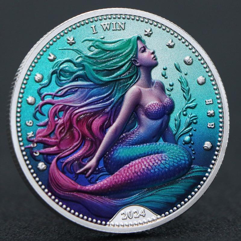

Lucky Coin, Mermaid, Colorful Decision Coin, Silver Plated Commemorative Medal, Coin, Christmas gift, Stocking stuffers срібний