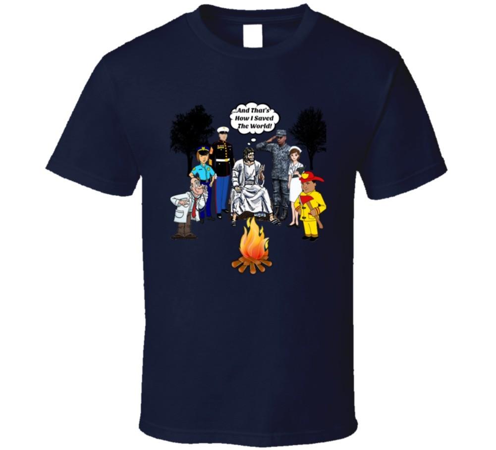 Jesus and Real Heroes Campfire TShirt How I Saved The World Christian Unisex Tee XXL