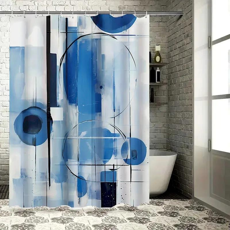 Blue abstract art shower curtain waterproof and mildew proof bathroom curtain modern simple home decoration shower curtain