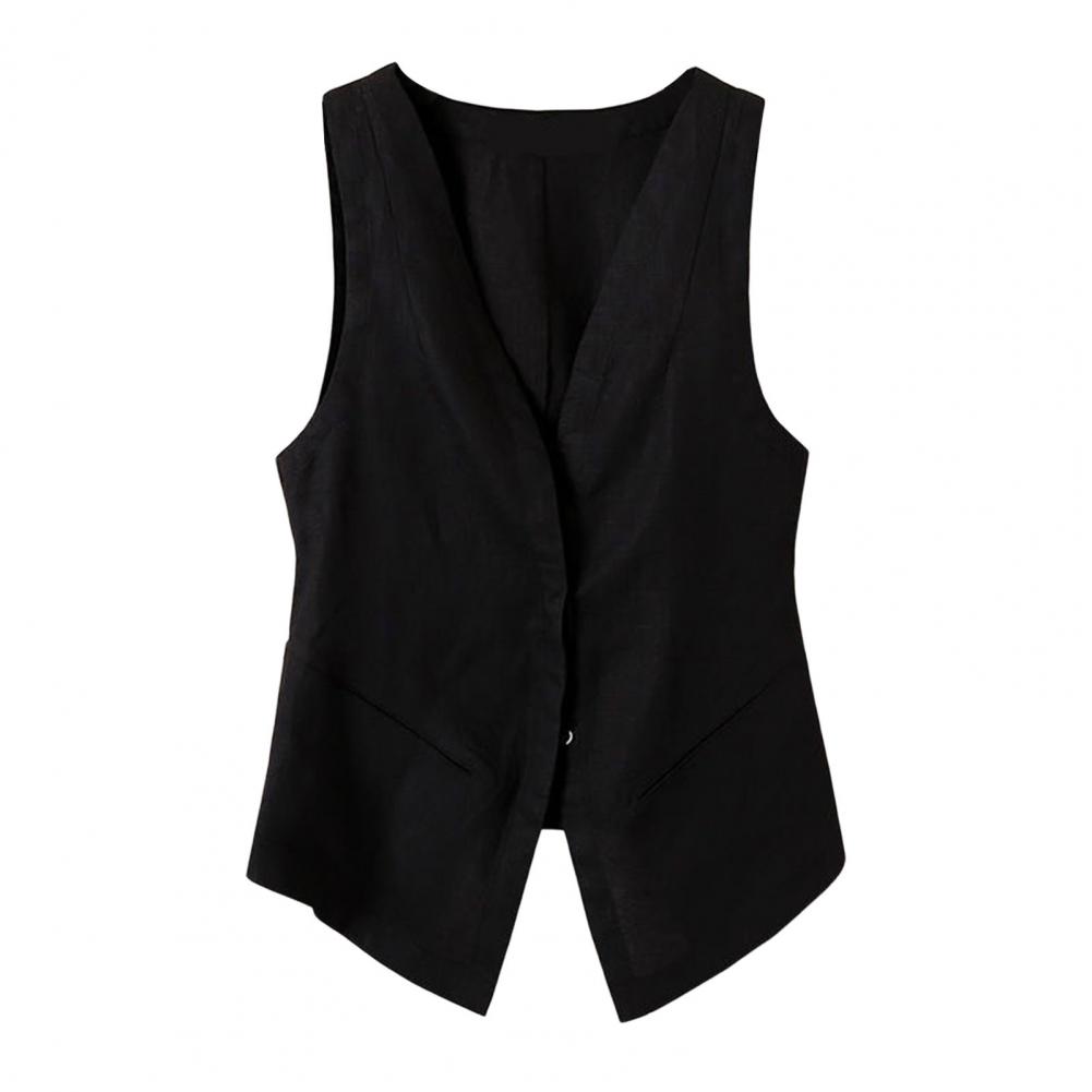 Women Vest Sleeveless Single-breasted Short Type Western Style Vintage Cardigan Pure Color Deep V-Neckline Everyday Daily Wear Lady Wa