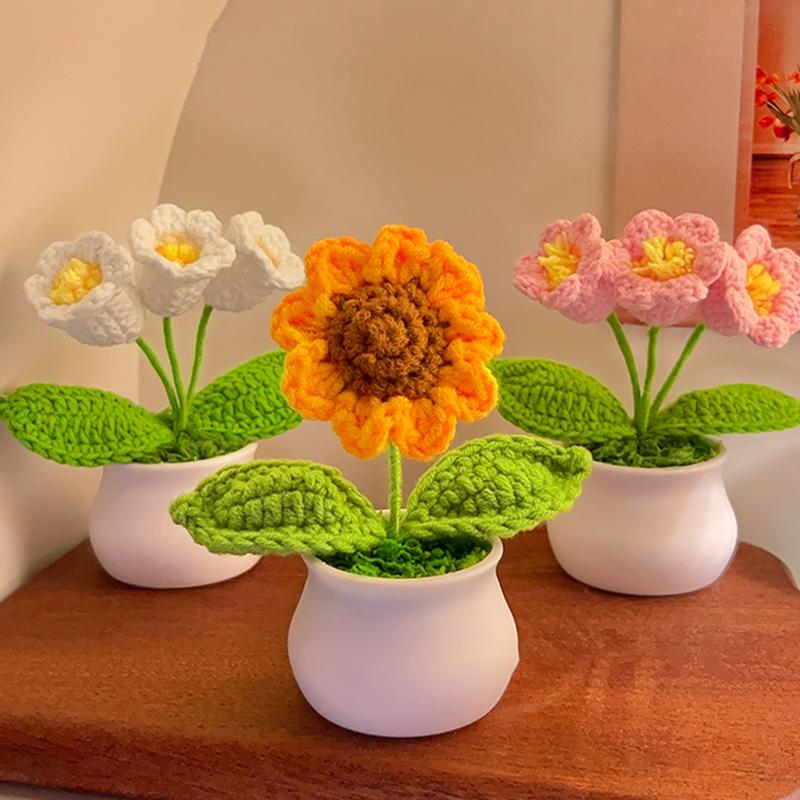 Sunflower Crochet Flowers Knitted Flower Graduation 2025 Wedding Guest Gift Artificial Flower Desk Accessorie Room Decor