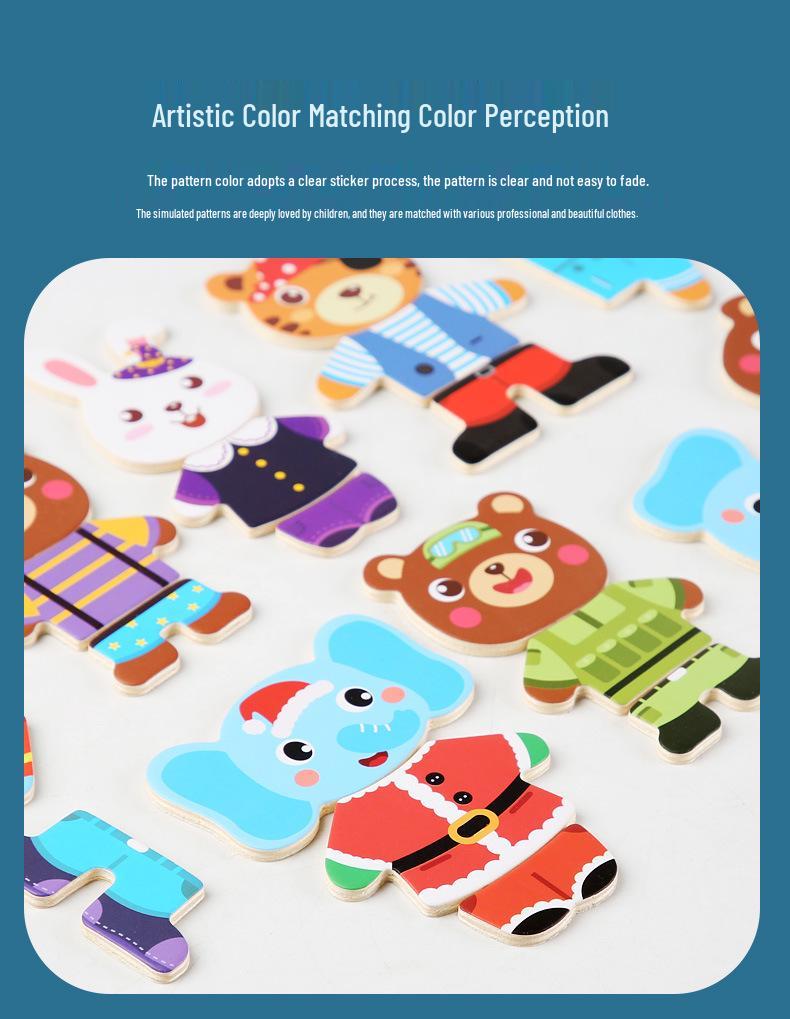 Wooden Animal Dress-Up Puzzle: Bear Changing Clothes Toy for 3-6 Year Olds