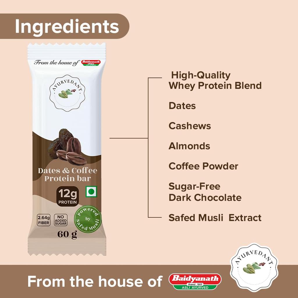 Baidyanath Choco Nuts Protein Bar 20g Protein No Added Sugar (60g x 6N) pack of 1 High Protein Snack for Energy and Muscle Recovery