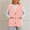 Women's V Neck Sleeveless Vest Loose Fit Casual Sherpa Waistcoat Single Button Fleece Gilet Winter Warm Layering Outerwear