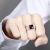 Men's Adjustable Black Agate Square Ring with Black Diamond - Korean Style and Smooth Finish