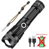 XHP50 High Power Rechargeable LED Tactical Flashlight Aluminum Alloy Telescopic Zoom Torch Lamp for Outdoor Camping Fishing