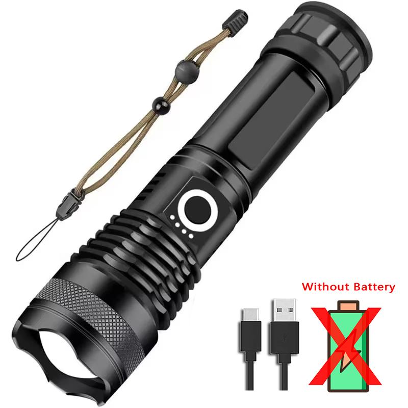 XHP50 High Power Rechargeable LED Tactical Flashlight Aluminum Alloy Telescopic Zoom Torch Lamp for Outdoor Camping Fishing