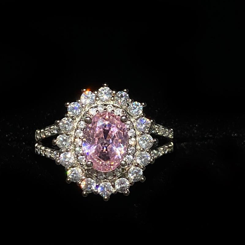 2026 Aquamarine Sunflower Ring Women's Light Luxury High-End Full of Diamond Flower Ring
