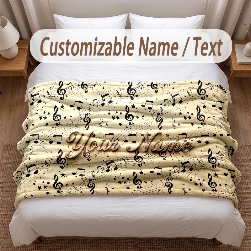 Music General Theme Soft Blanket Personalized Custom Name Text Print Warm Blanket Home Sofa Bedroom Decor