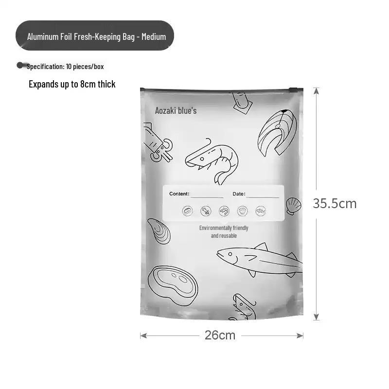 Thickened Food-Grade Aluminum Foil Zipper Fresh-Keep Bag for Refrigerator and Freezer Storage