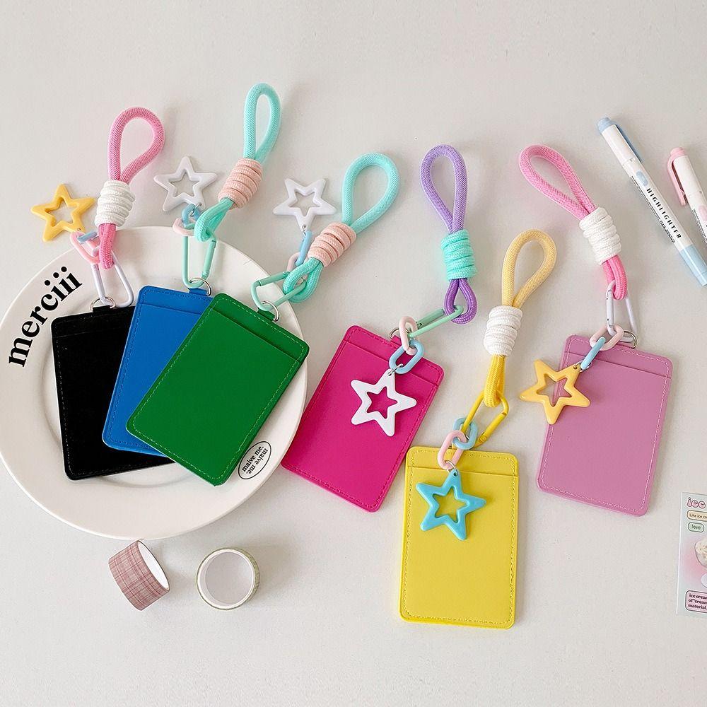 Dopamine PU Leather Card Holder Double Card Slot with Star Pendant ID Card Card Holder Photos Protective Cover
