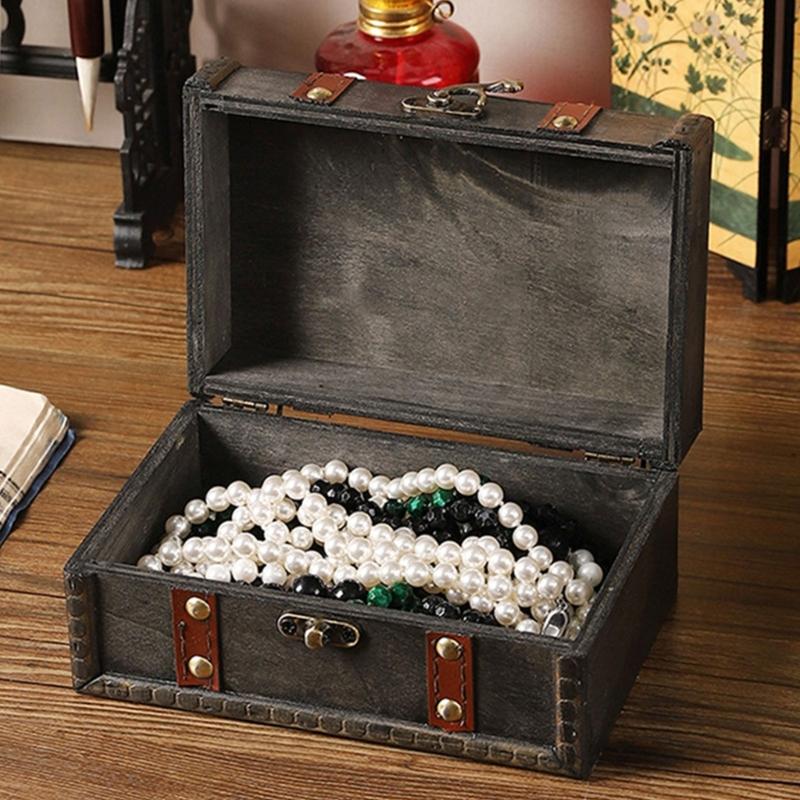 Vintage Locking Storage Box Antique Wooden Design Secure Safety Lock For Homes Organization Jewelry Documents Storage