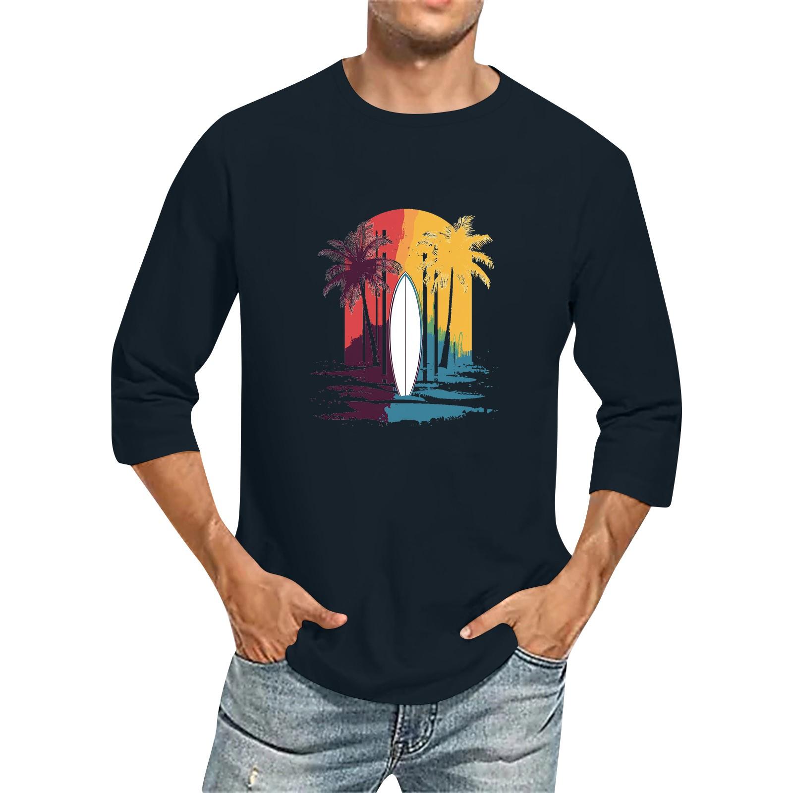 

Мужская однотонная футболка с круглым вырезом и рукавами три четверти M тёмно-синий