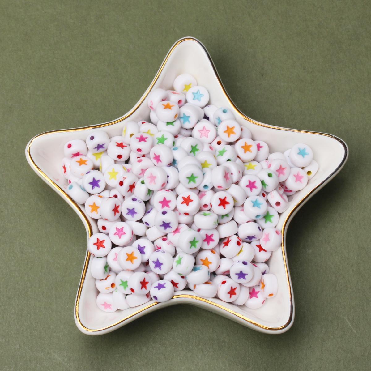 

100 шт. 7 мм прекрасный узор звезды модные плоские круглые акриловые свободные бусины для DIY браслет ожерелье ювелирные изделия бисер аксессуары