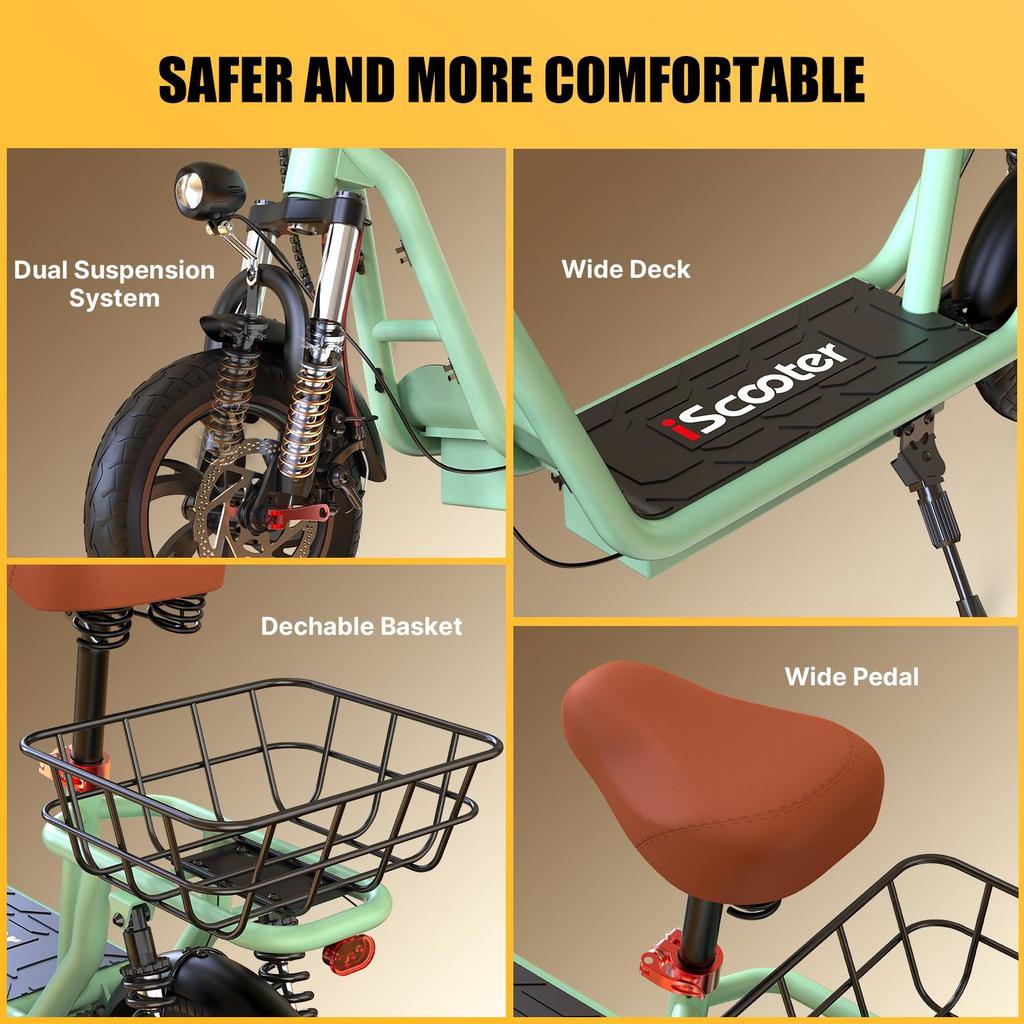 Electric Scooter iScooter I12 500W Motor 36V7.5Ah Lithium Battery Max Speed 25km/h 35km Max Range