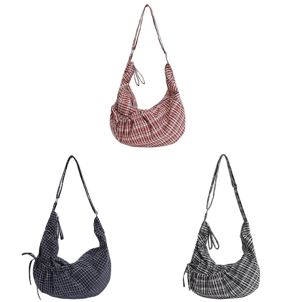 Retro Plaid Shoulder Bag For Women With Nylon Material And Zipper Closure Perfect For Daily Use