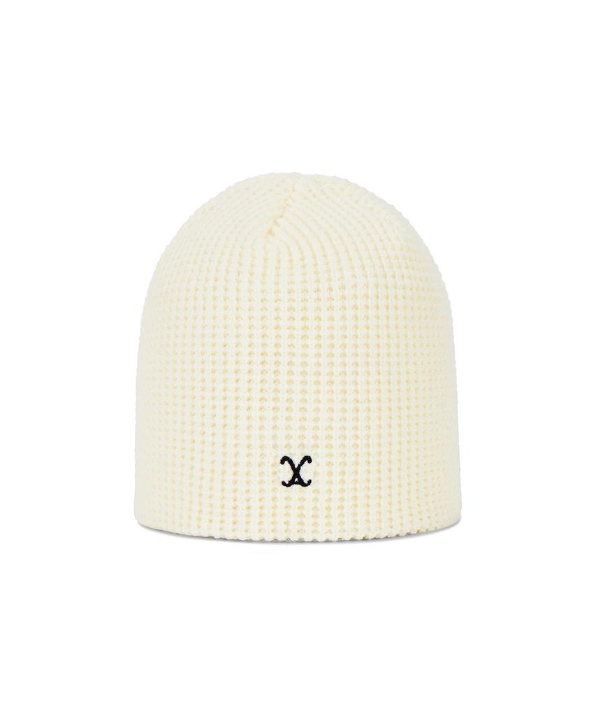 Bajal Va Curved Logo Waffle Beanie Cream