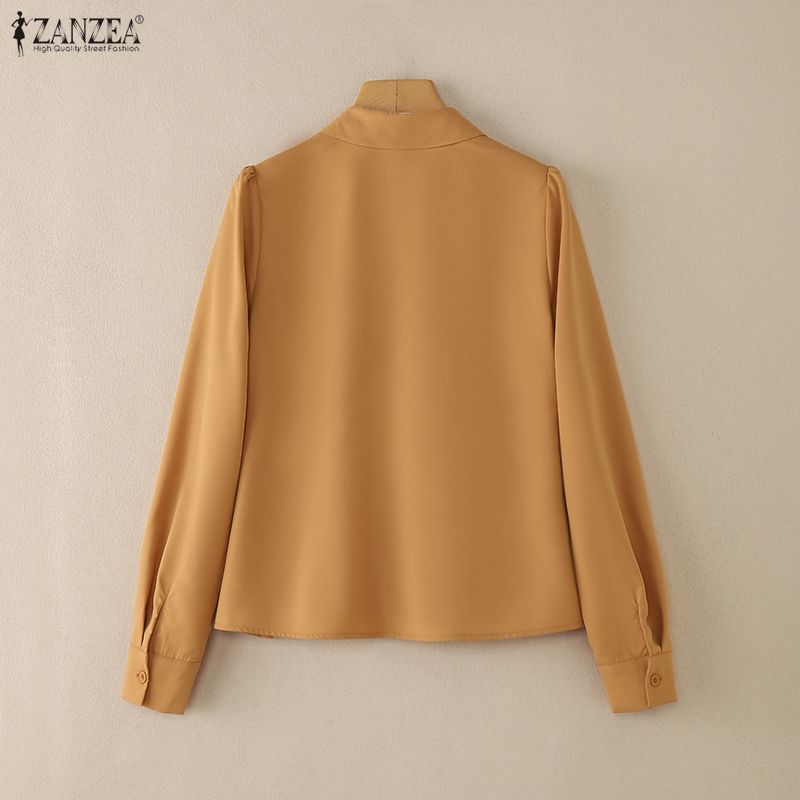 ZANZEA Women Casual Turn Down Collar Solid Color Long Sleeve Blouse