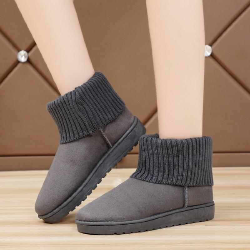 Ladies Snow Boots Pink Elastic Female Shoes Suede Booties Round Toe Ankle Chic and Elegant Trend 2025 Boot Winter Footwear Gyaru