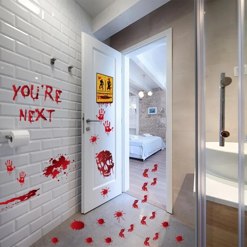 1 Pcs Halloween Decorations Blood Prints Wall Stickers Blood Footprints Ghost Props Easter Stickers Window Stickers