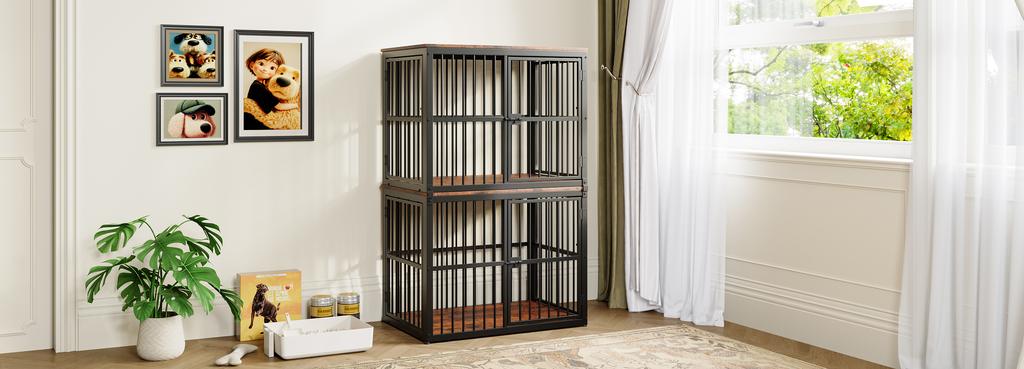 Modular dog crate furniture with 3 doors, 2-in-1 TV sideboard or nightstand, waterproof panel, outer dimensions 84x56x66 cm in retro brown