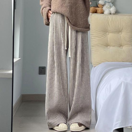 

Широкие прямые брюки в вертикальную полоску с эластичной резинкой на талии, простой стиль, полная длина, женские осенне-зимние брюки на шнурке, длинные брюки 2XL света кофе