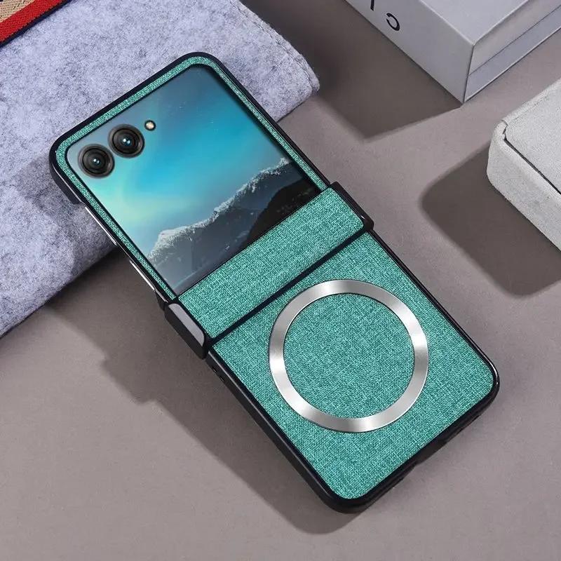 Luxury For Magsafe Magnetic Wireless Charge Hinge Case For Motorola Moto Razr 60 50 Ultra 25 Cloth Texture Hard Shockproof Cover