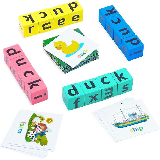 Word Spelling Game, Matching Letter Game for Kids, Fast-paced Word Race Cube Game, 40pcs Flash Cards Alphabet Blocks, Preschool Learning Educational 16pcs Letter Blocks