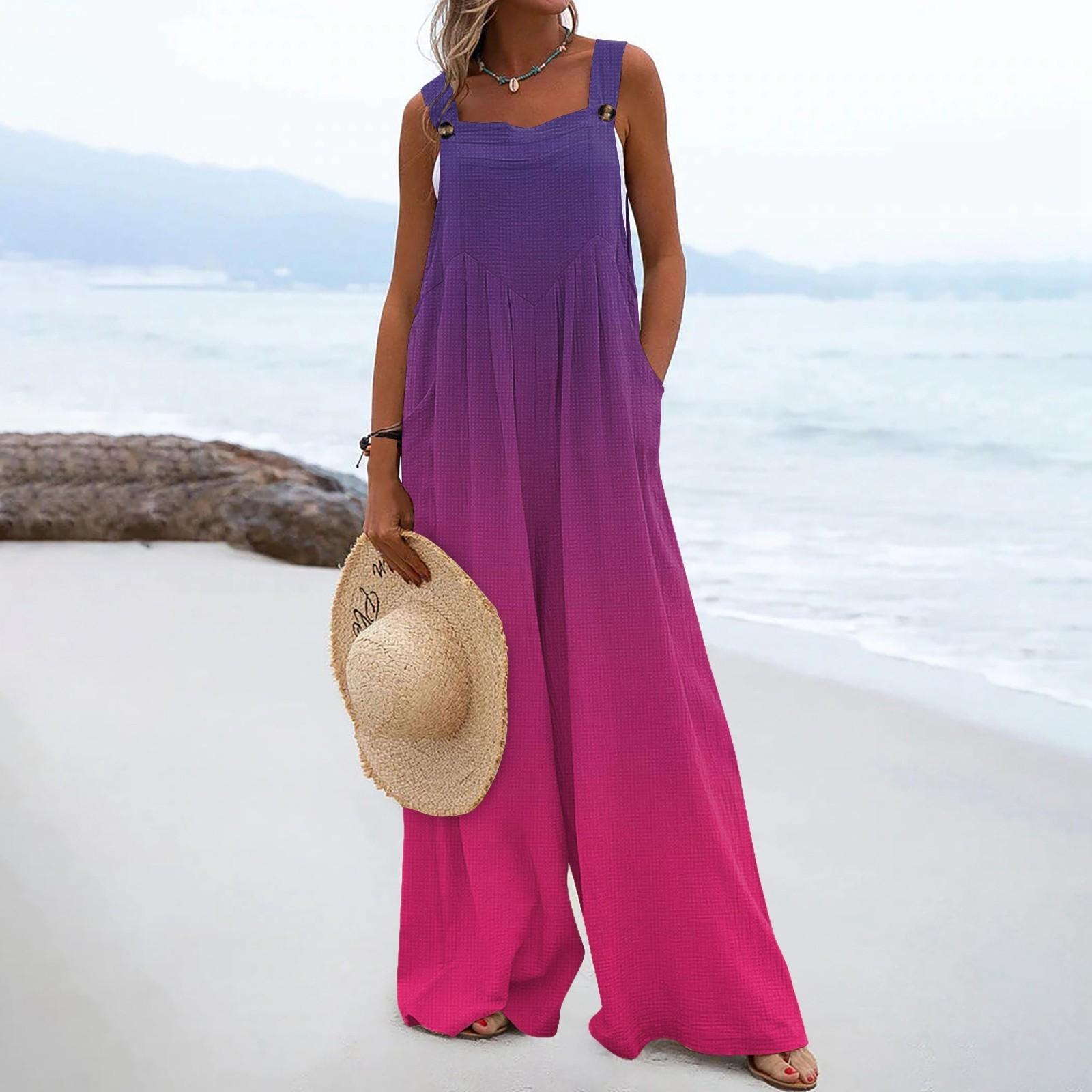 

Женские комбинезоны, повседневные комбинезоны с широкими штанинами и принтом, комбинезоны без рукавов с карманами, наряды XXL фиолетовый