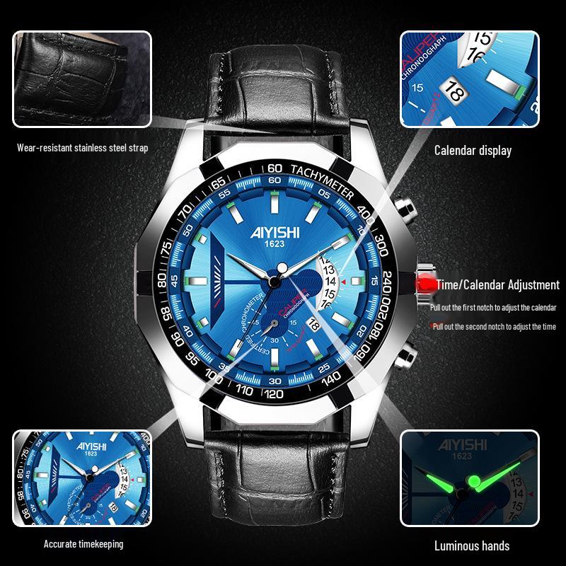 

Aiyishi Men s Korean Style Waterproof Hollow Calendar Watch