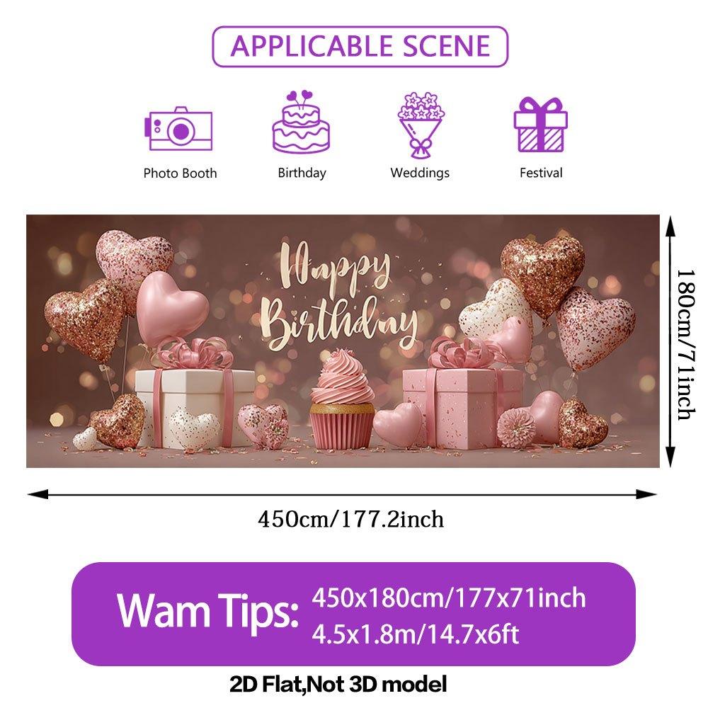 Lovely Birthday Gifts Balloons Banner, Polyester Backyard Party Backdrop