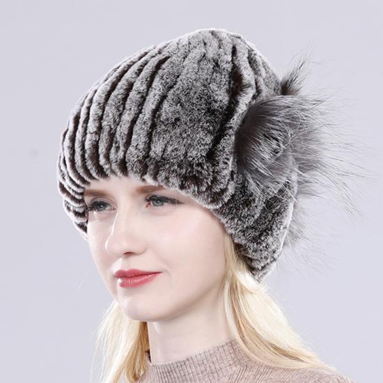 New Knitted Rex Rabbit Fur Hat For Women Winter Warm Natural Fur Hats Thick Outdoor Girl Fashion Real Rex Rabbit Fur Caps