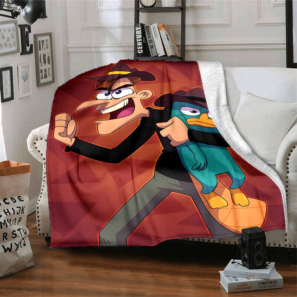 1pc Phineas and Ferb4 Blanket, Gift, for Men and Women, Soft Blanket, Good for Sofa Bed Couch Travel, Lightweight Flannel Blanket