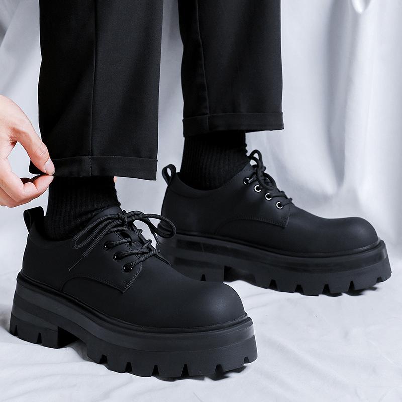 Fashion Mens Casual Leather Derby Shoes Men's Thick Sole Big Toe Trendy Shoes Men Lace-up Heightened Shoe #6113-R