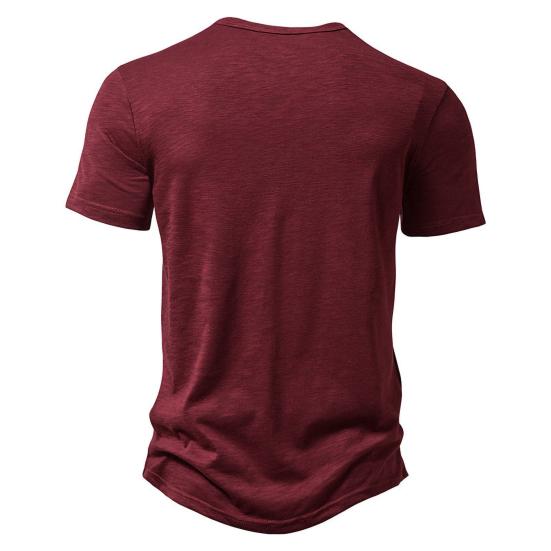 Men Summer T-shirt Solid Color Pullover Buttons O Neck Short Sleeves Daily Wear Thin Mid Length Breathable Men Top Men Clothes