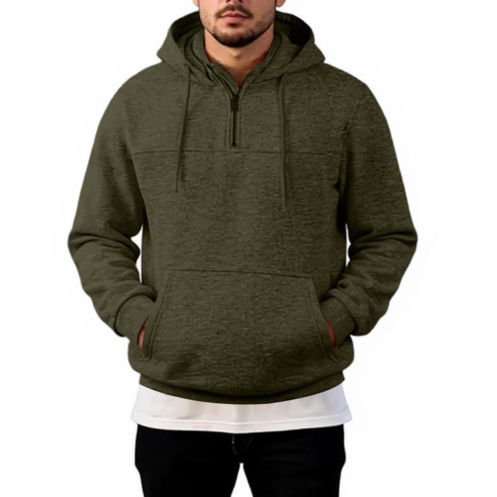 Men's Casual Loose Color Zippered Fleece Hooded Sweatshirt Sports Jacket