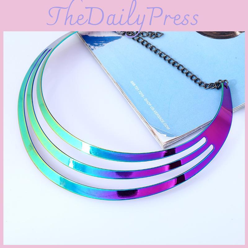 Layer Multi Metal Collar Necklace With Gradient Design For Unisex Gifting Wear