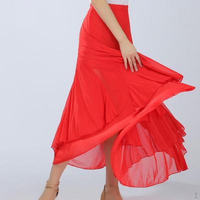 Damen Walzer Tango Glattes Netz Ballsaal Tanzkostüm Maxikleid
