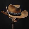 Cappello da Cowboy in Feltro di Pecora, Colore Unico con Cappello Decorativo in Feltro