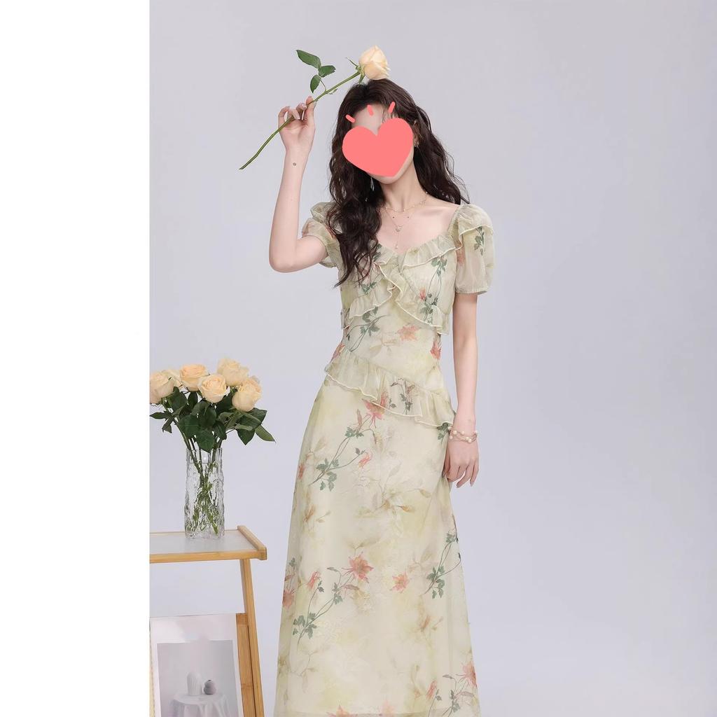 Fashion Floral Dress Women's Summer New Niche Gentle Lotus Leaf Lace Dress