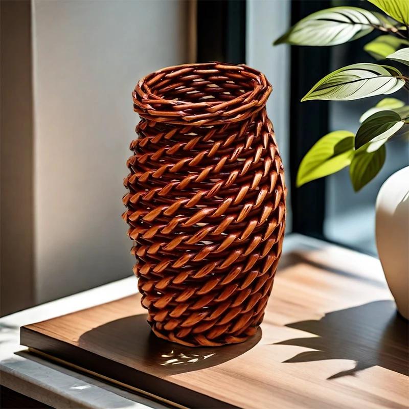 Håndvevd blomstervase DIY blomsterarrangement kontor skrivebordsornamenter imitasjon vinranke hjem stue kunstdekorasjoner