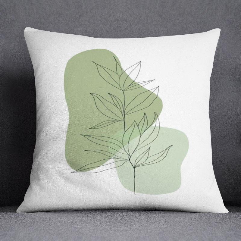 Boho Botanical Geometric Throw Pillow Cover - Green Leaf Abstract Home Decor