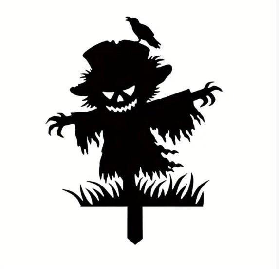Halloween Horror Black Metal Scarecrow Ground Stake: Thrilling Outdoor Decoration