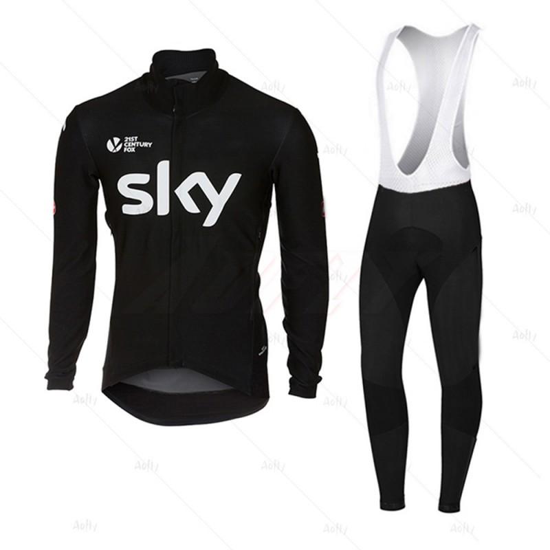 Men Women Cycling Jersey Set Long Sleeve Black Breathable Road Bike Apparel