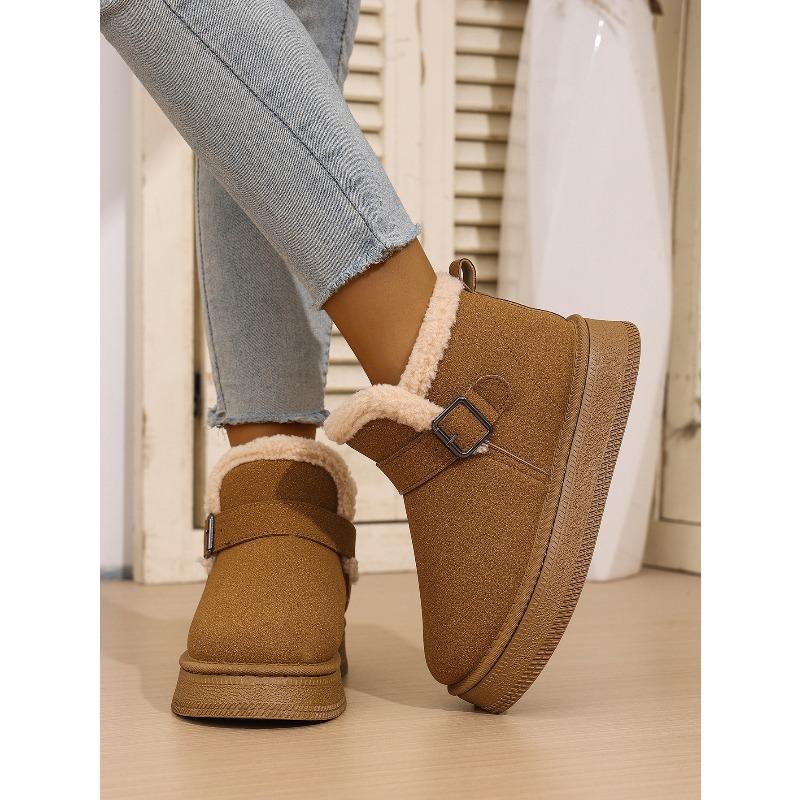 Women's Thick-Soled Buckle-Fastened Fleece-Lined Snow Boots 2025 Winter New Arrival Waterproof Warm Short Boots Slip-On Cotton Boots