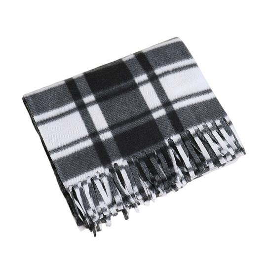 Double-Sided Velvet Scarf with Tassel Decoration Plaid Print Autumn Winter Warm Cashmere-like Scarf Fashion Accessory