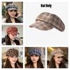 Vintage karierter achteckiger Hut für Damen Herbstmode Trendiges Barett Vielseitige lässige Schirmmütze