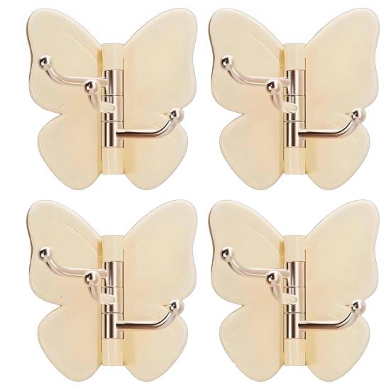 4PCS Butterfly Rotating Adhesive Hook, with 3 Swivel No Drill Wall Hook, Space Saving Adhesive Hook for Bathroom Kitchen Bedroom