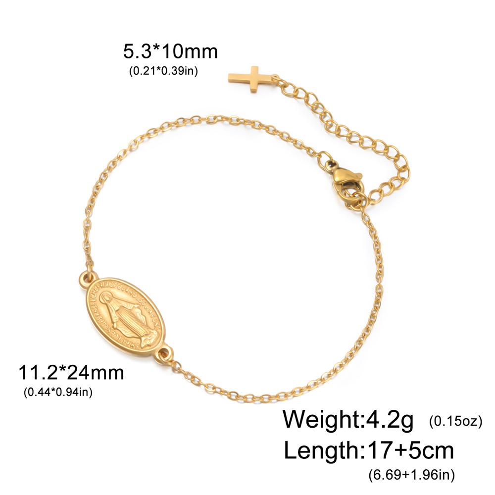 Virgin Mary Cross Bracelet Adjustable Hand Chain Stainless Steel Pendant Medal Christian Religious Catholic Protection Jewelry